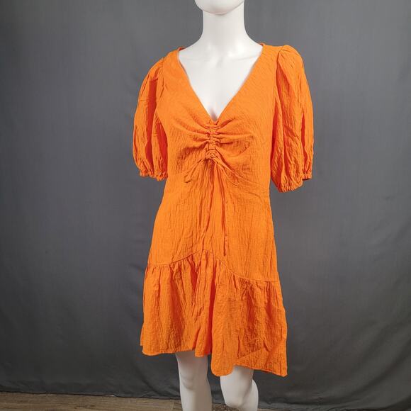 Topshop Dresses & Skirts - Topshop Mini Dress 8 Puff Sleeve Crinkle Ruched Festival Style